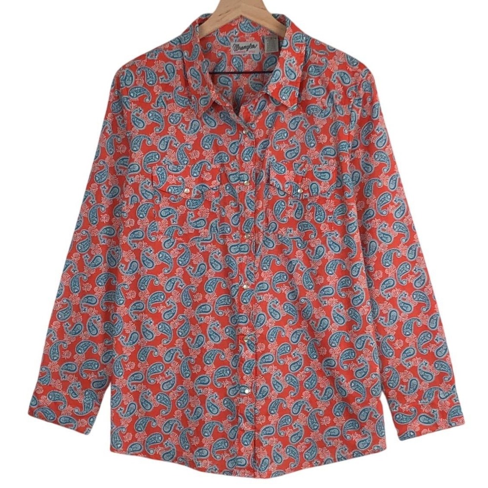 VTG WRANGLER Wrancher 100% Cotton Paisley Western Snap Shirt Women's‎ XL L/S
